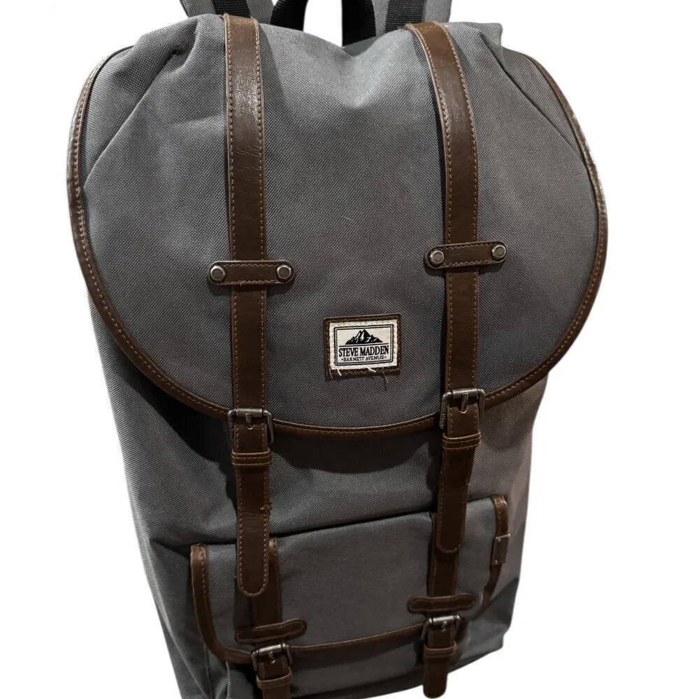 Steve Madden Barnett Avenue Gray Backpack Canvas Faux Leather Trim